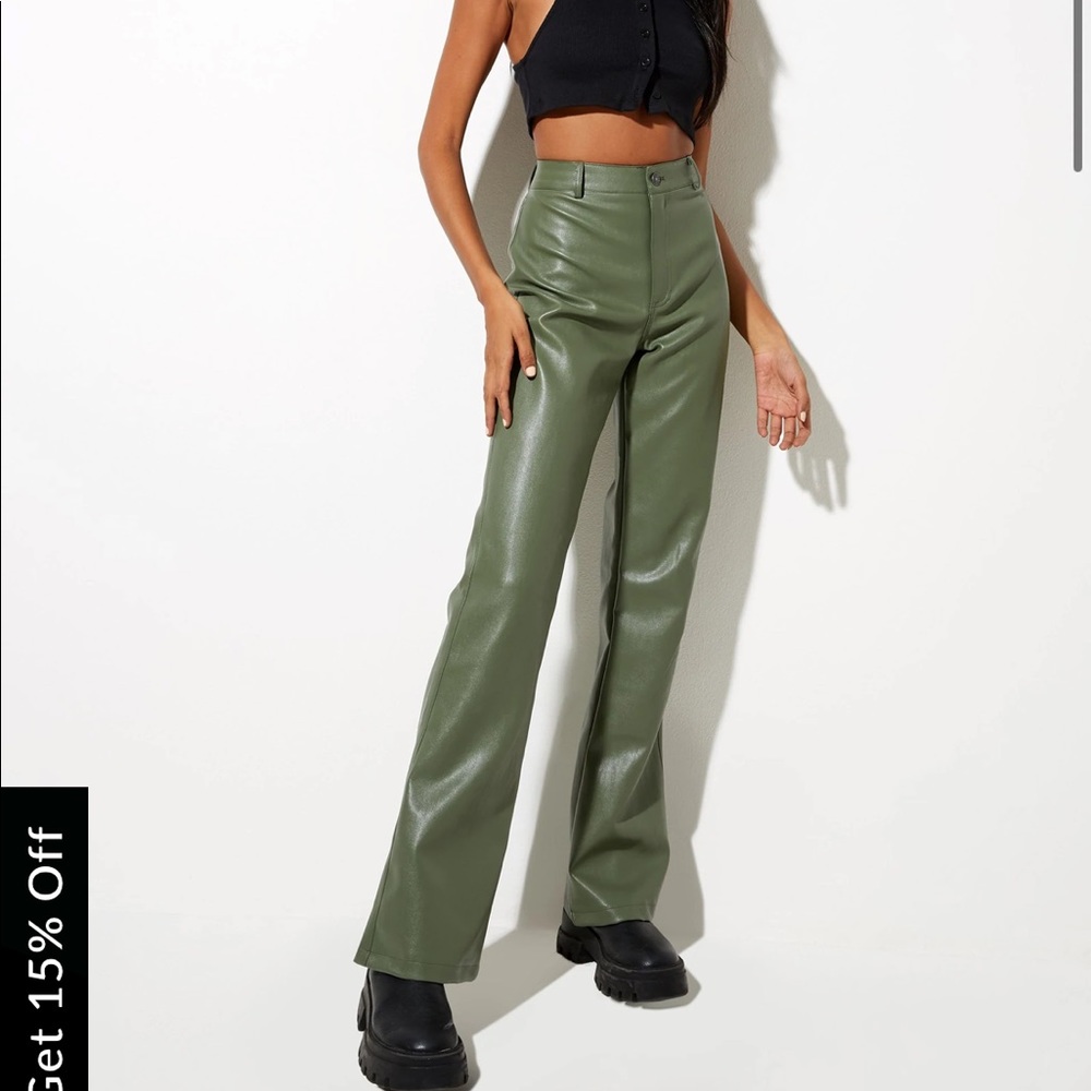 Motel Rocks Zoven Flare Trouser in PU Green